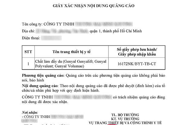 Văn bản công khai nội dung và hình thức dự kiến quảng cáo thiết bị y tế