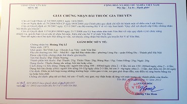 Cấp giấy chứng nhận bài thuốc gia truyền