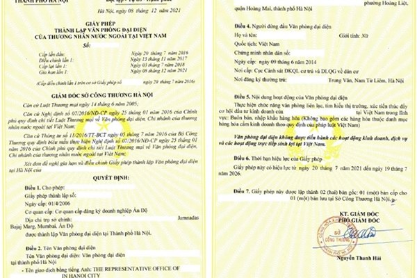 Cấp giấy phép thành lập văn phòng đại diện của thương nhân nước ngoài tại Việt Nam