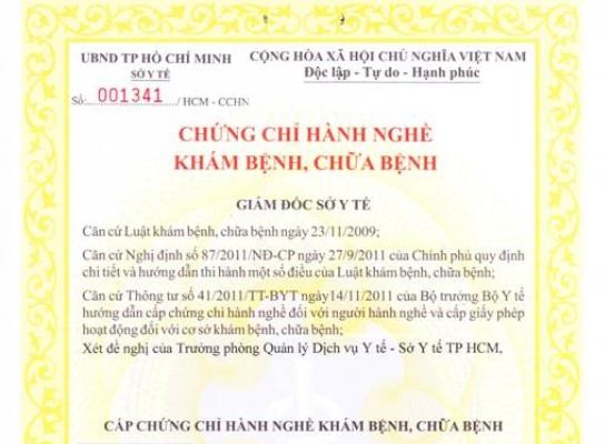 Tư vấn thủ tục đăng ký Cấp chứng chỉ hành nghề khám bệnh, chữa bệnh tại Bộ Y tế