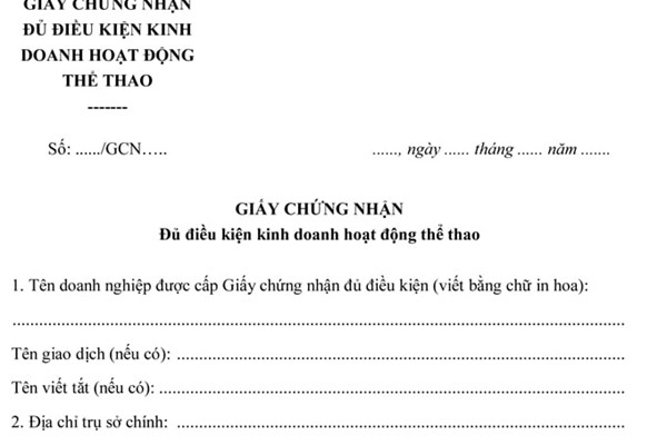 Trình tự, thủ tục xin cấp Giấy chứng nhận đủ điều kiện kinh doanh hoạt động thể thao
