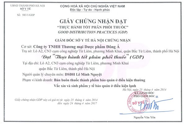 Cấp giấy chứng nhận thực hành tốt phân phối thuốc