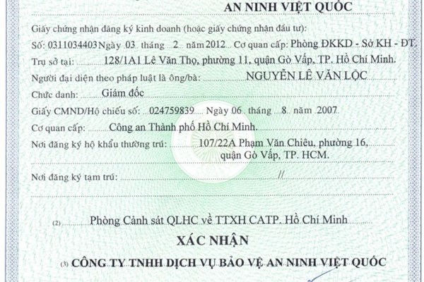 Dịch vụ cấp giấy chứng nhận đủ điều kiện về an ninh, trật tự