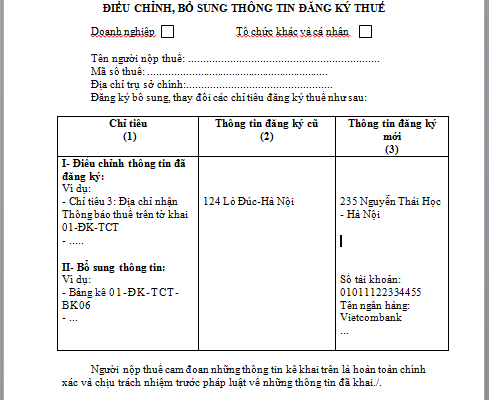 Dịch vụ đăng ký thay đổi thông tin đăng ký thuế