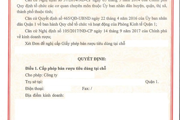 Giấy phép bán lẻ rượu