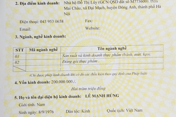 Giấy đề nghị đăng ký hộ kinh doanh